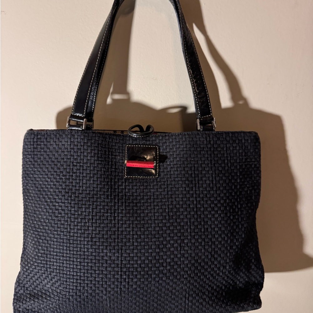 Kate Spade Black Textured Tote with Red Detail